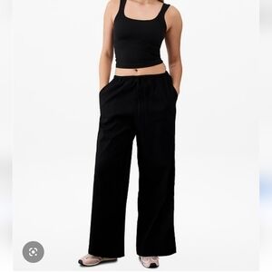 Athleta NWT Paradise Mid-rise Wide Leg Pant Linen Lightweight Women's L Black